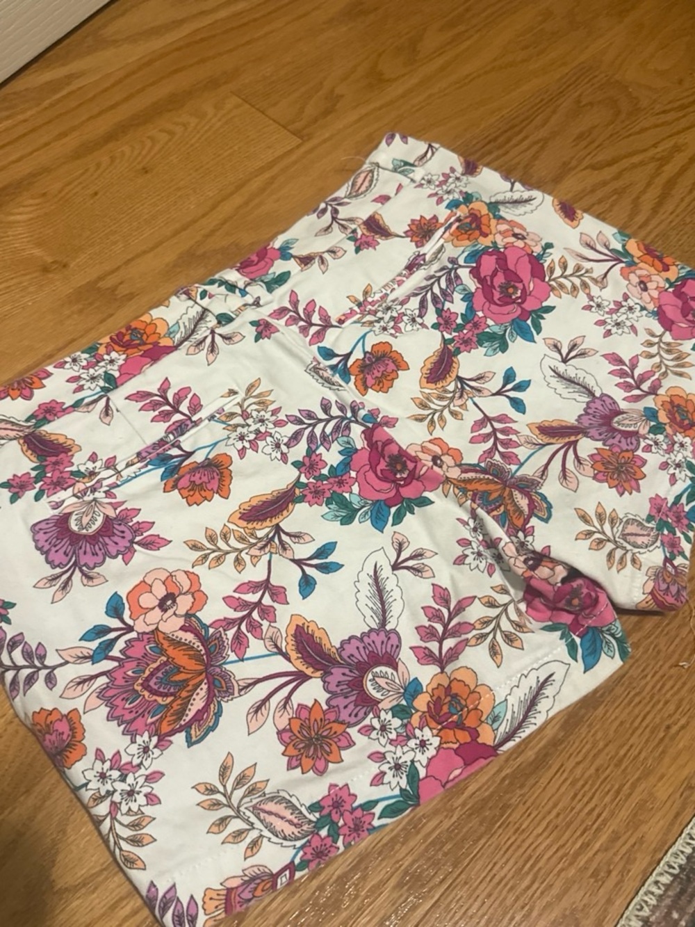 a.n.a White Floral Cotton Bermuda Shorts with Pink, Teal & Orange Flowers - Picture 2 of 6